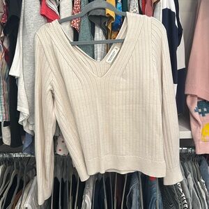 Abercrombie & Fitch Womens M Pullover Sweater Light Beige Rib Knit Double V-Neck